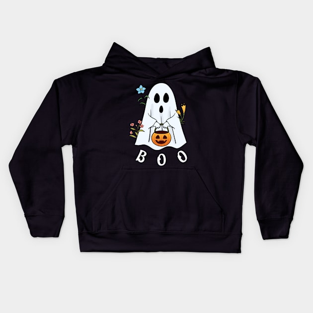 Boo Flowers Ghost Kids Hoodie by ButterflyX